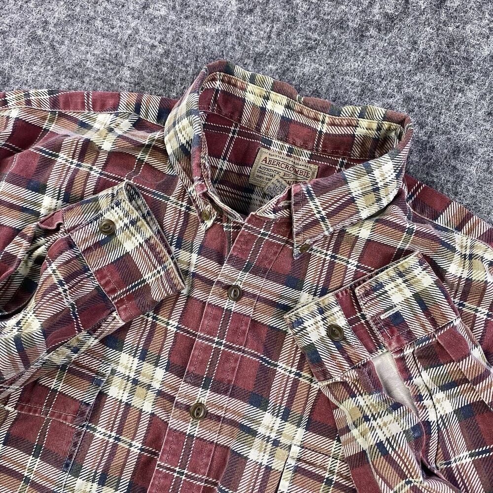 VTG Abercrombie And Fitch Big Button Shirt Men’s L Red Plaid Cotton